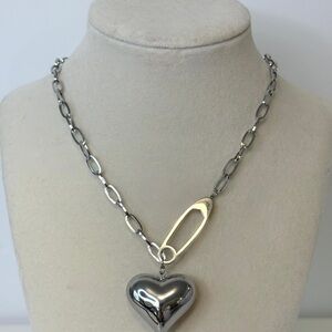 Silver Heart Pendant Chain Necklace - Women Jewelry